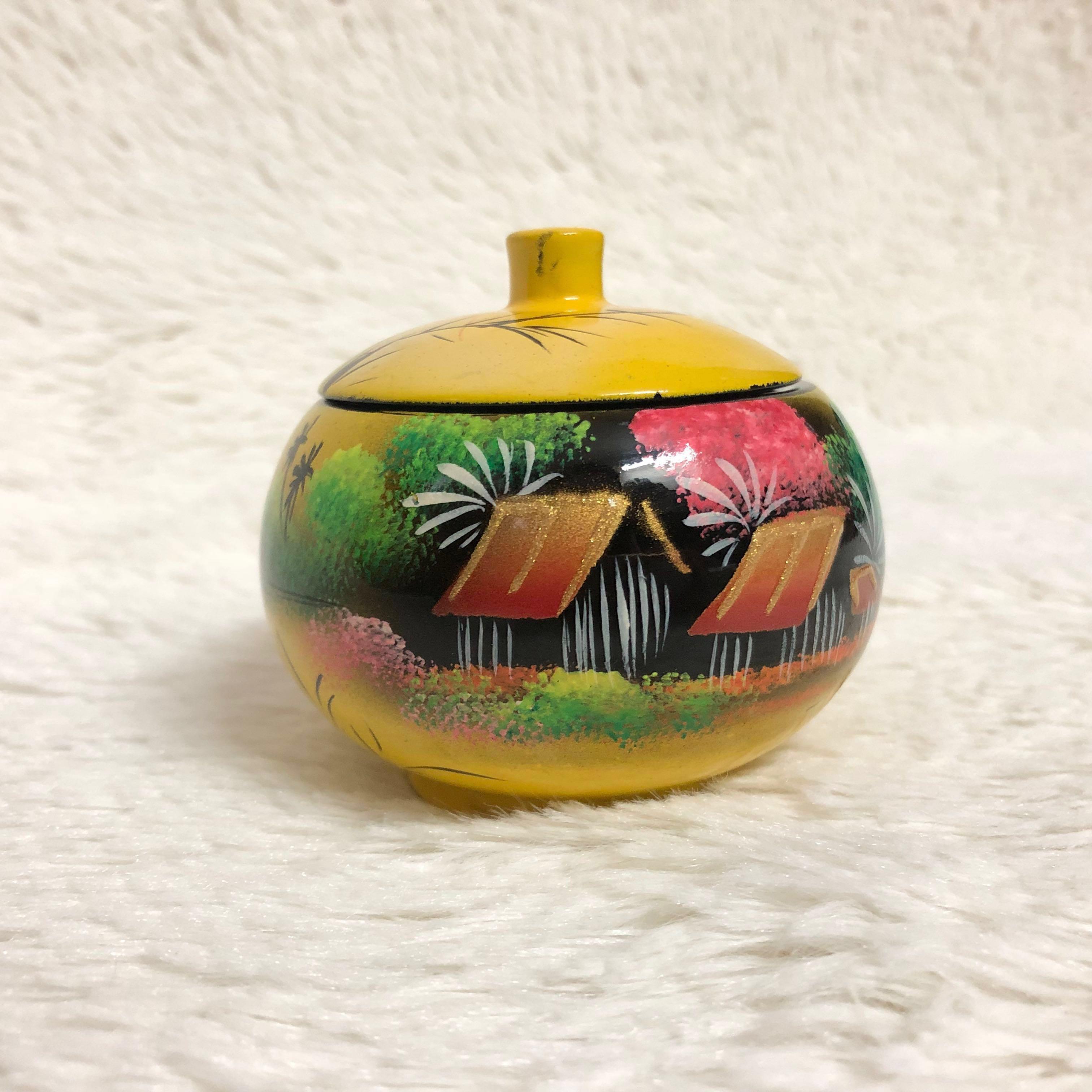 Vietnam Yellow Lacquer Souvenir Bowl And Cover Furniture Home
