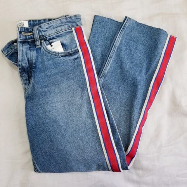 stripe mom jeans