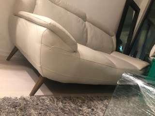 Perfect condition Leather TAN colour love seat sofa with bamboo legs