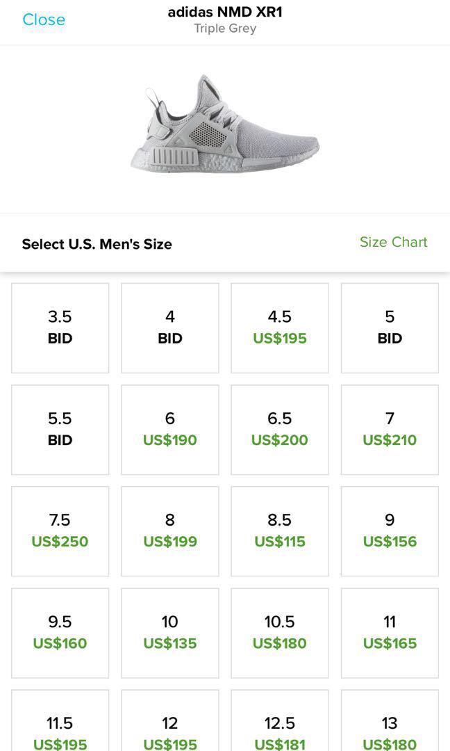 Adidas nmd xr1 size chart hotsell