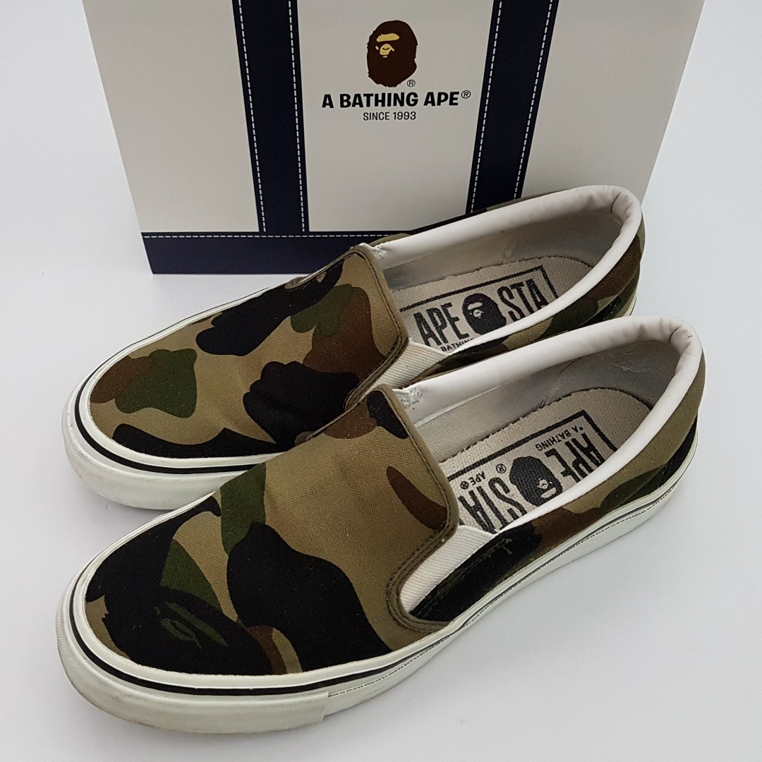 BAPE A BATHING APE Green 1st Camo Apesta Slip on Shoes