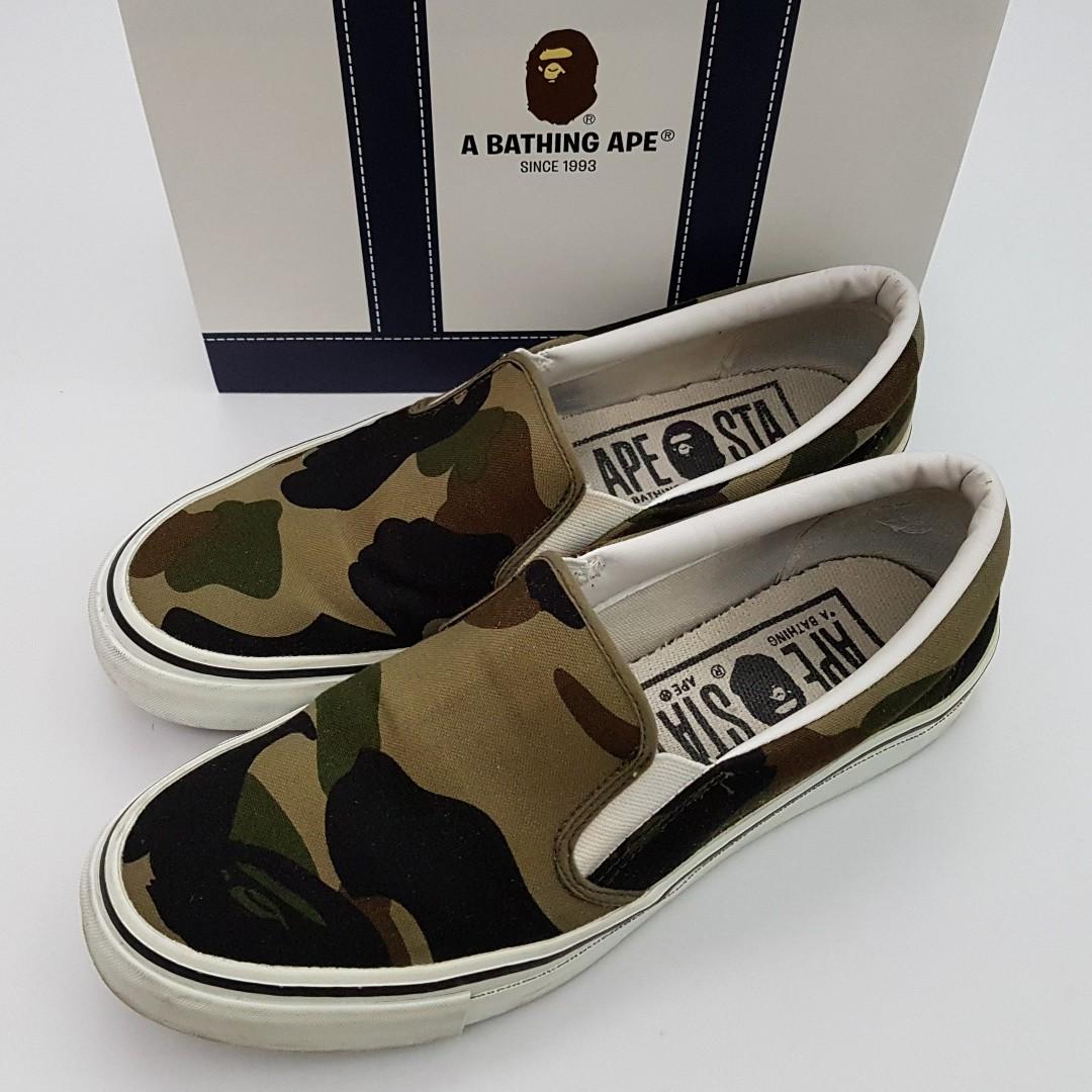 BAPE A BATHING APE Green 1st Camo Apesta Slip-on Shoes, Men's Fashion ...