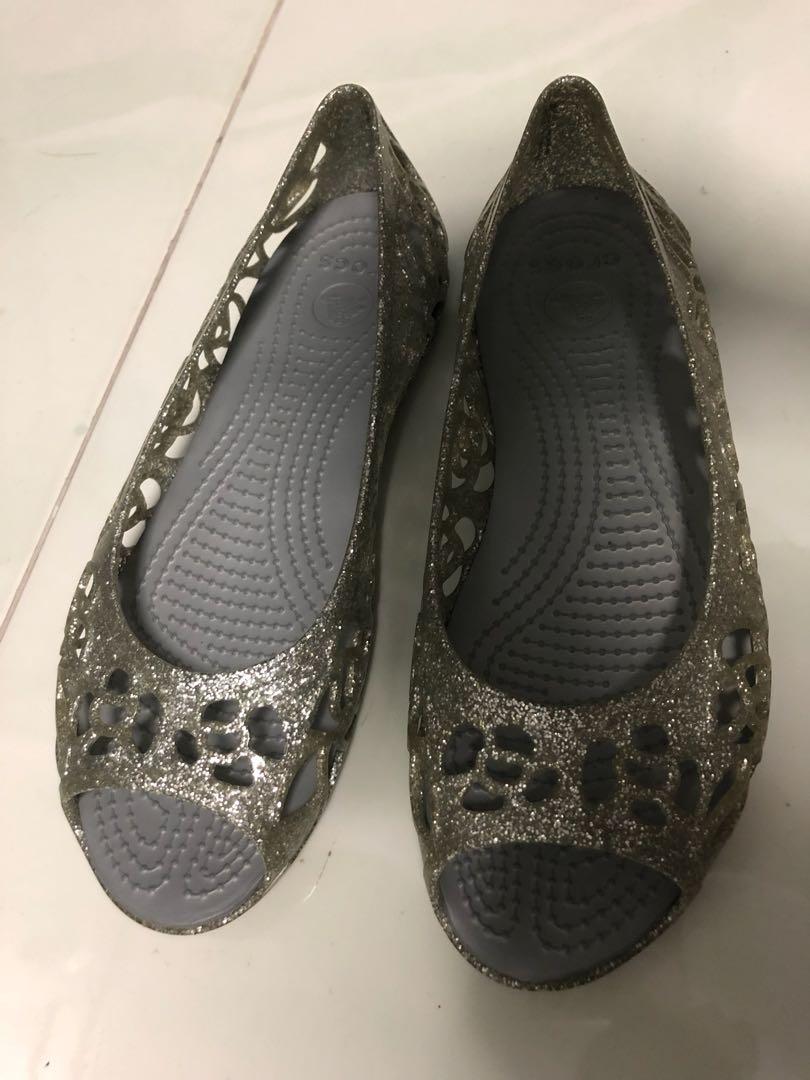 silver sparkly crocs