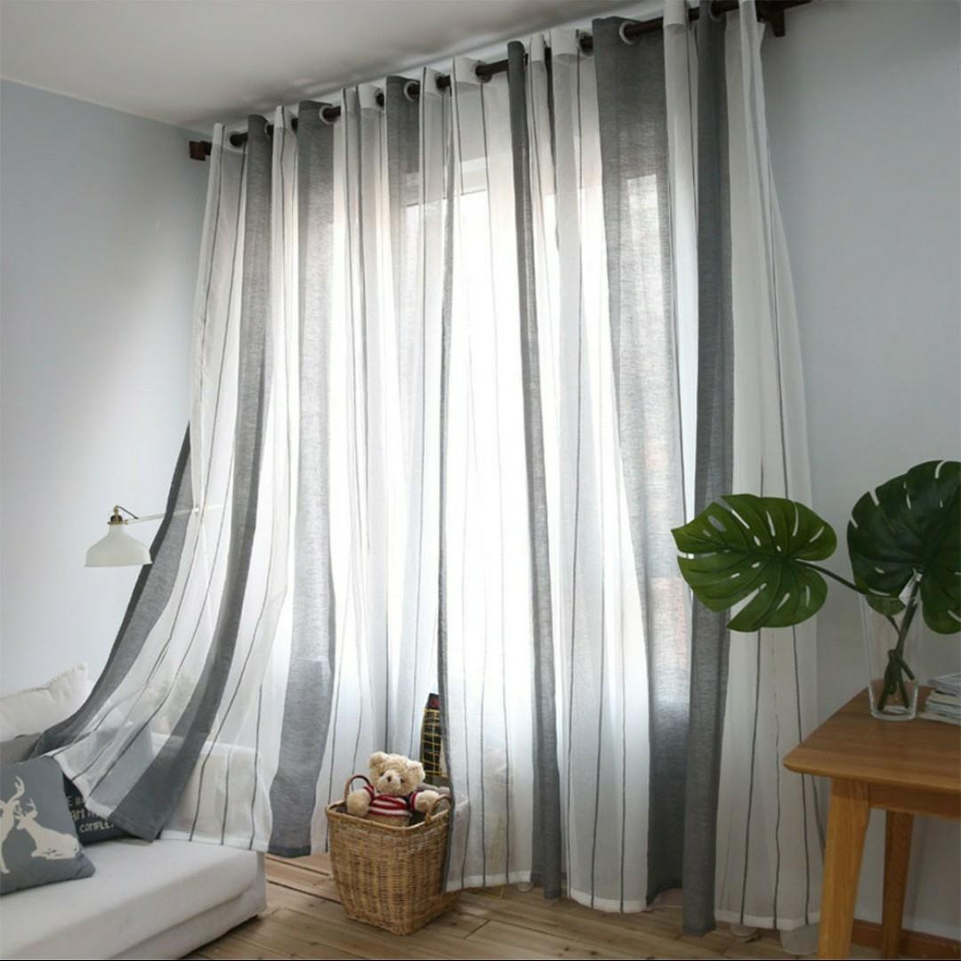 1 Pair Of Eyelets Cotton Linen Sheer Curtains Furniture Home