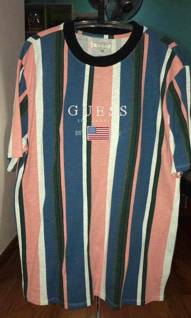 guess david sayer stripe tee pink