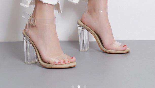 block heels clear strap