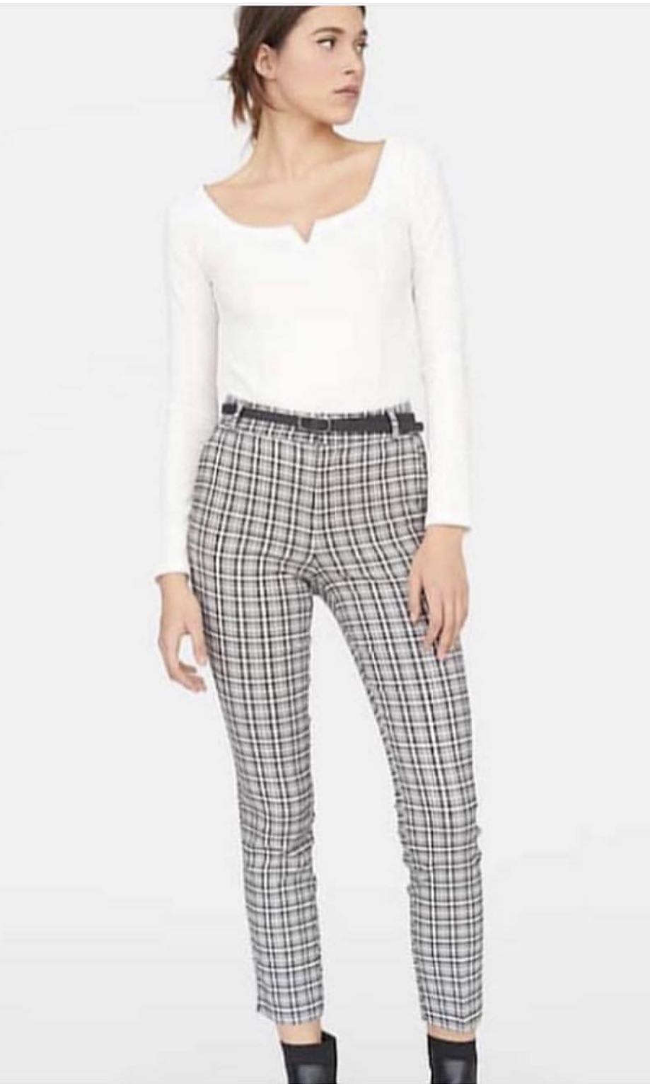 STRADIVARIUS Belted Checked Trousers 