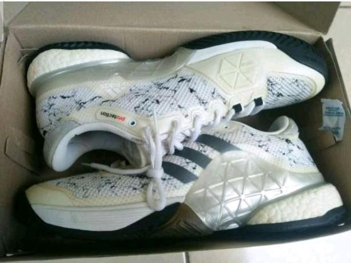 Tennis Shoes Sepatu Tenis Adidas Barricade Boost White Silver