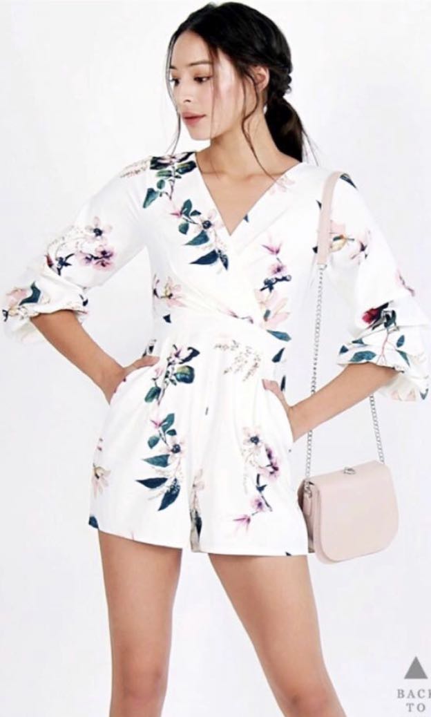 white floral romper dress