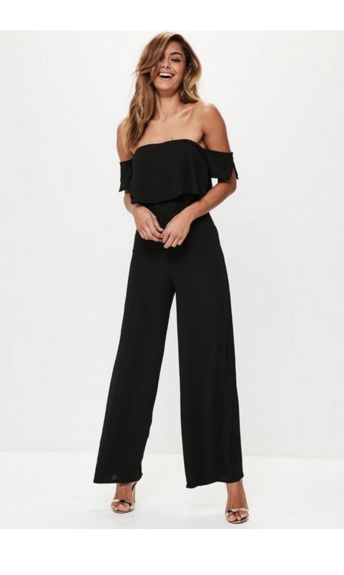 black bardot jumpsuit wide leg