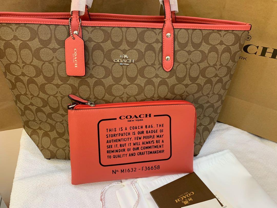 Coach Reversible Tote in pink orange ready stock
