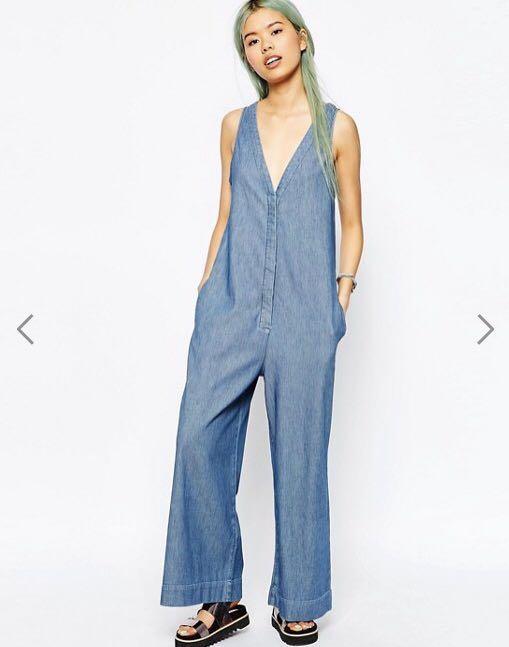 denim halterneck jumpsuit