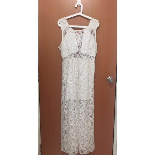 H M White Lace Sexy See Through Long Maxi Dress Women S Fashion Clothes Dresses Skirts On Carousell