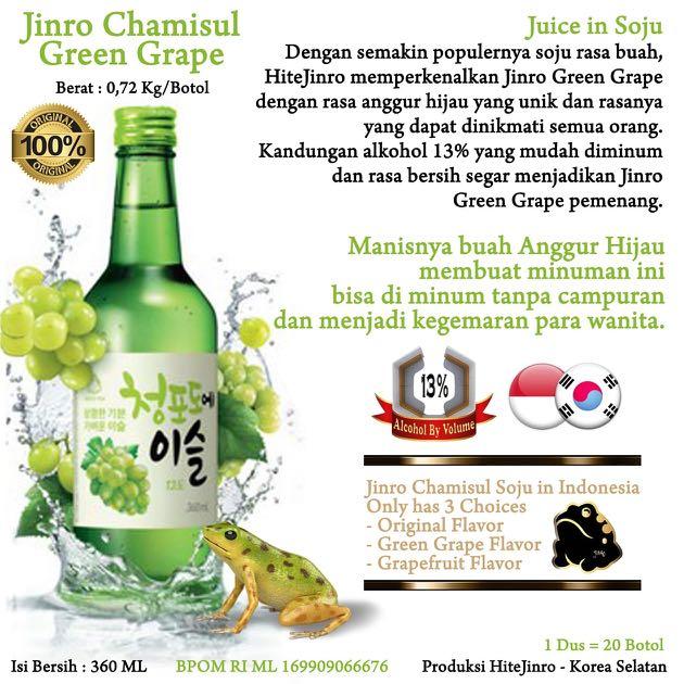 Jinro Chamisul Soju Original Korea Berat 0,72kg/ botol kadar alkohol 17
