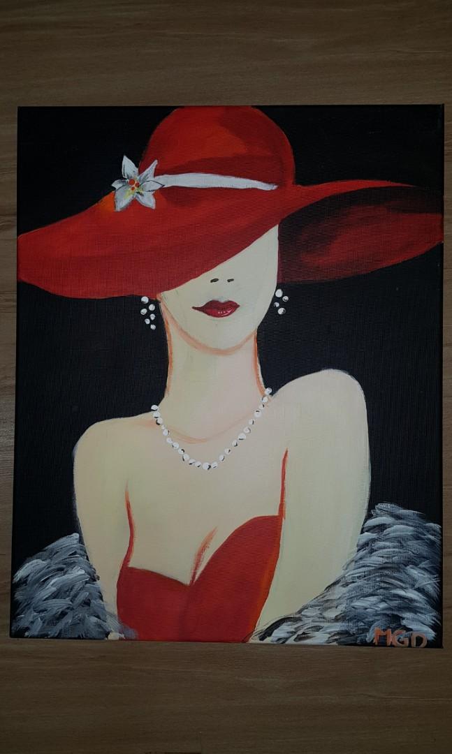 Lady In Red Painting Design Craft Artwork On Carousell