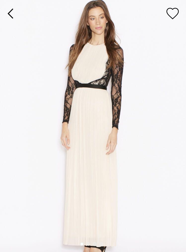 Miss Selfridge Long Sleeve Sheer Lace Maxi Dress in Black