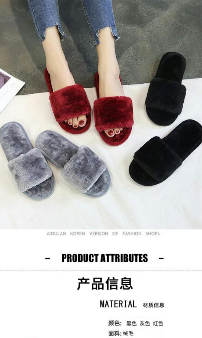 open toe fur slippers