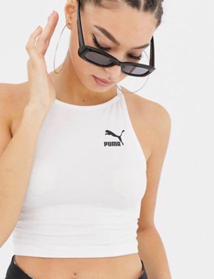 Puma white cross back crop halter neck top 入膊短款運動上衣, 女裝, 上衣, 背心- Carousell