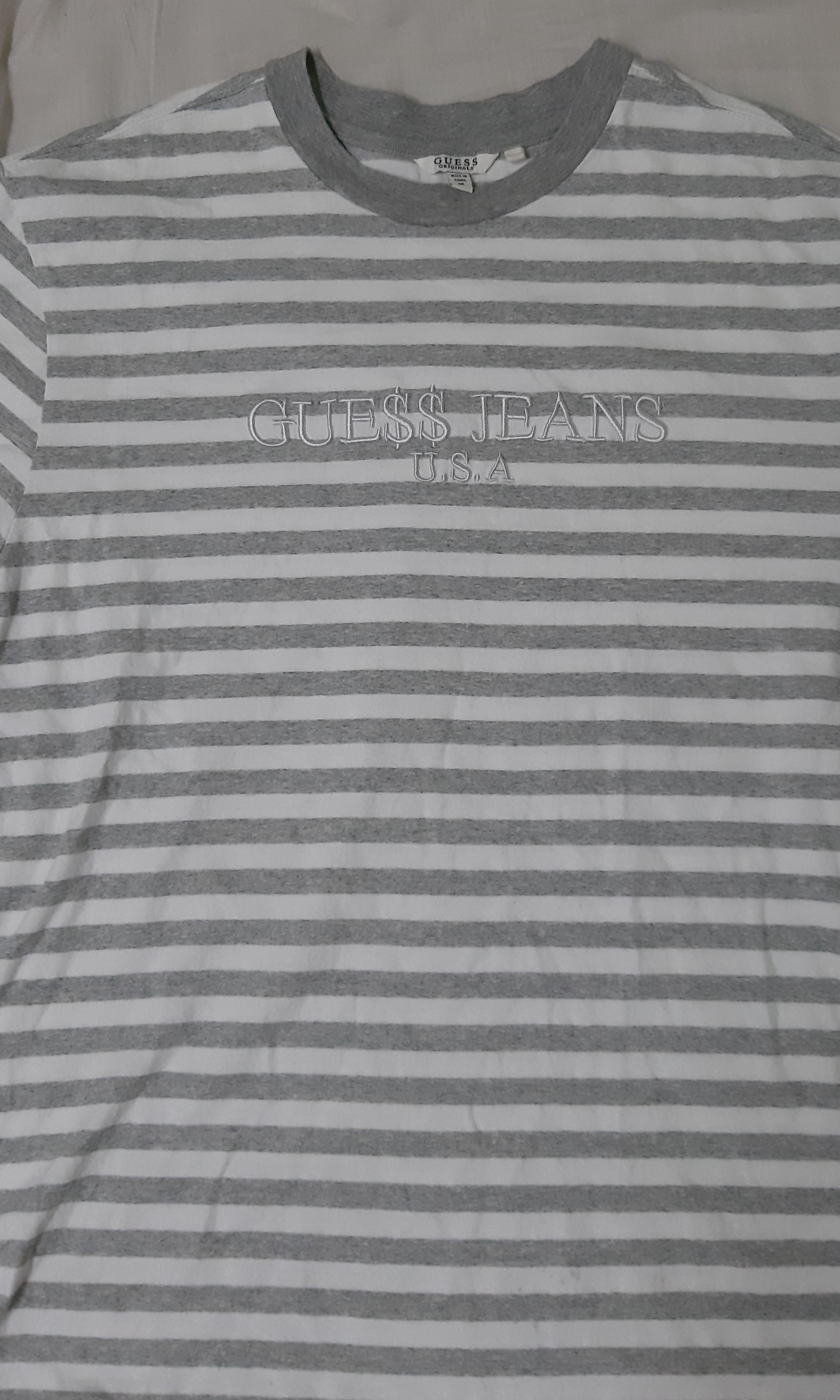 VN Guess x asap rocky grey striped tee, Men's Fashion, Tops & Tshirts & Polo Shirts on