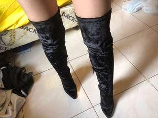 New Verali Velvet Black Long Thigh/Knee High Boots