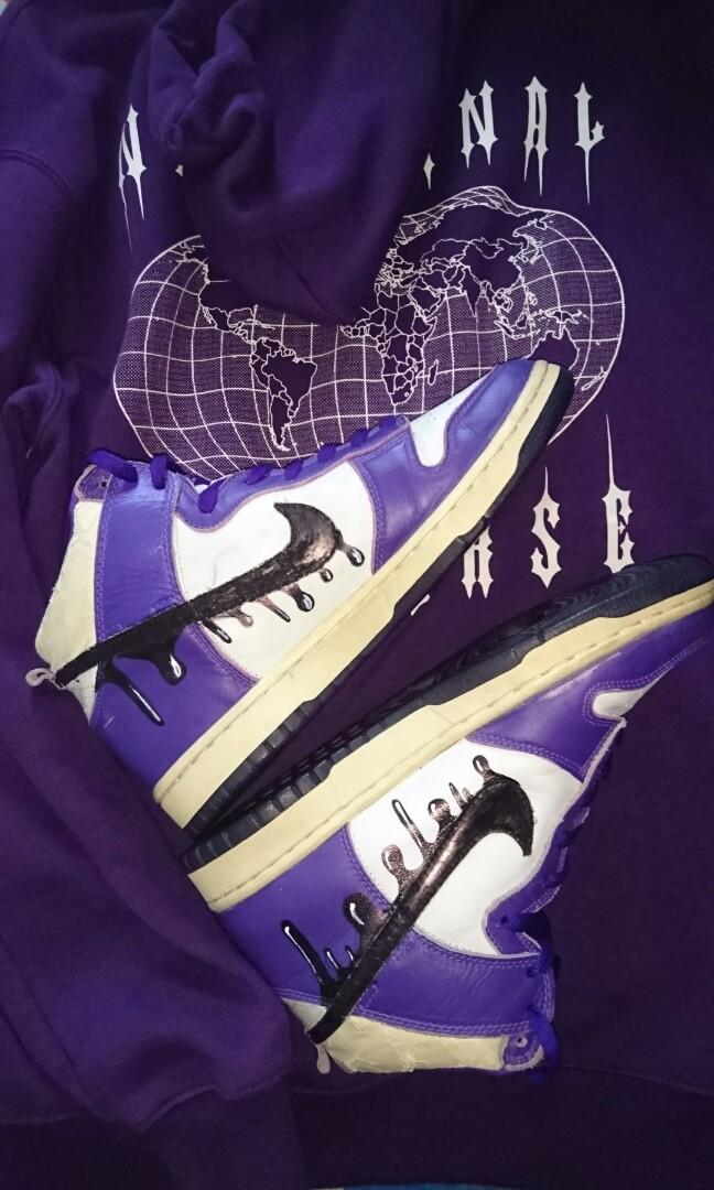 nike dunk high purple white