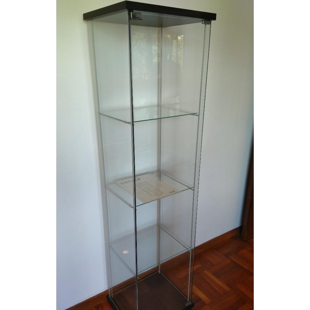 Detolf Glass Door Cabinet Furniture Shelves Drawers On Carousell