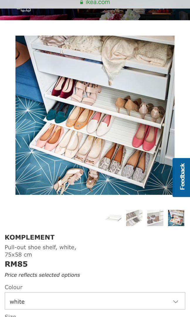 Ikea White Komplement Pullout Shoe Shelf, Furniture & Home Living