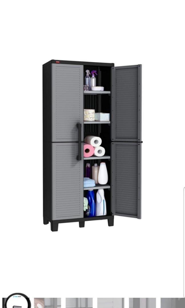 Keter Space Winner Tall Metro Storage Utility Cabinet Indoor Outdoor Garage Or Home Storage With Adjustable Shelves Outdoor Storage 27 W X 15 D X 67 H Furniture Others On Carousell