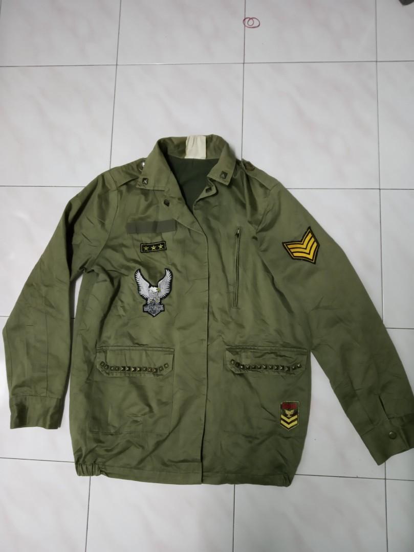 Military jacket (patches), Men's Fashion, Tops & Sets, Hoodies on Carousell