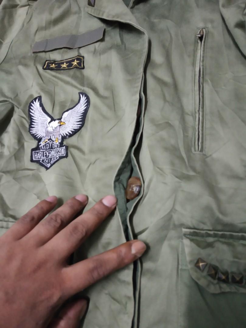 Military jacket (patches), Men's Fashion, Tops & Sets, Hoodies on Carousell