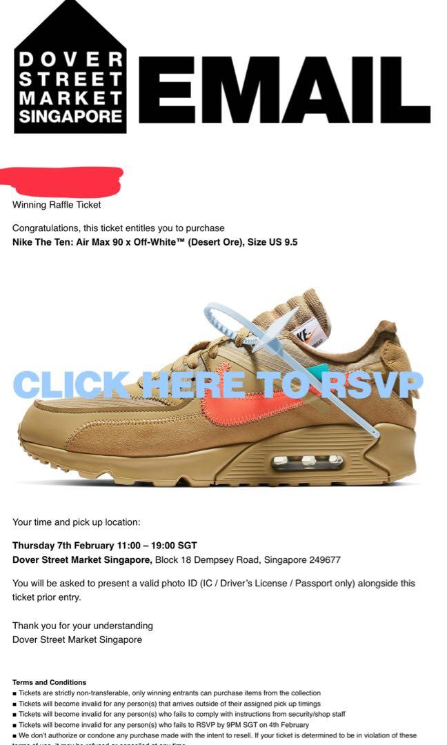 raffle for off white air max 90