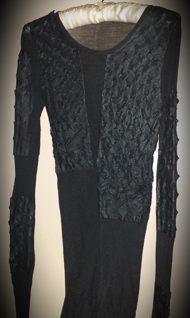 Original Jean Colonna black silk and leather short dress, Luxury ...