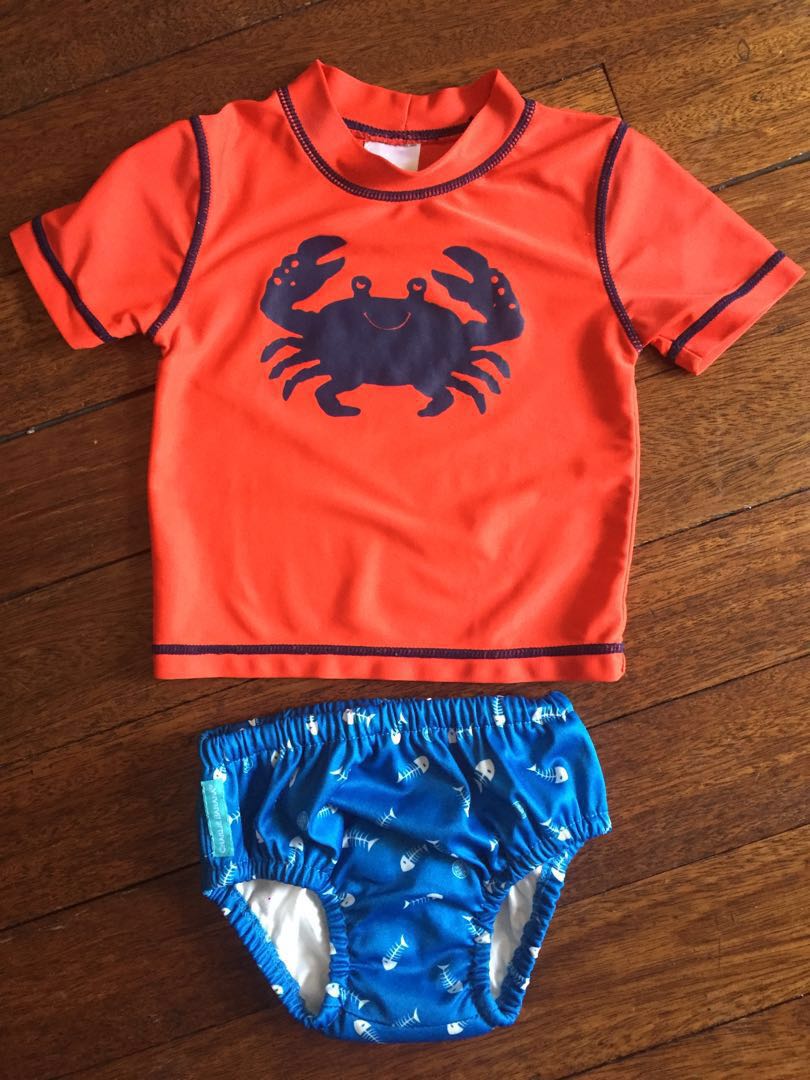 Preloved Carter’s rash guard and Charlie Banana’s swim diaper, Babies
