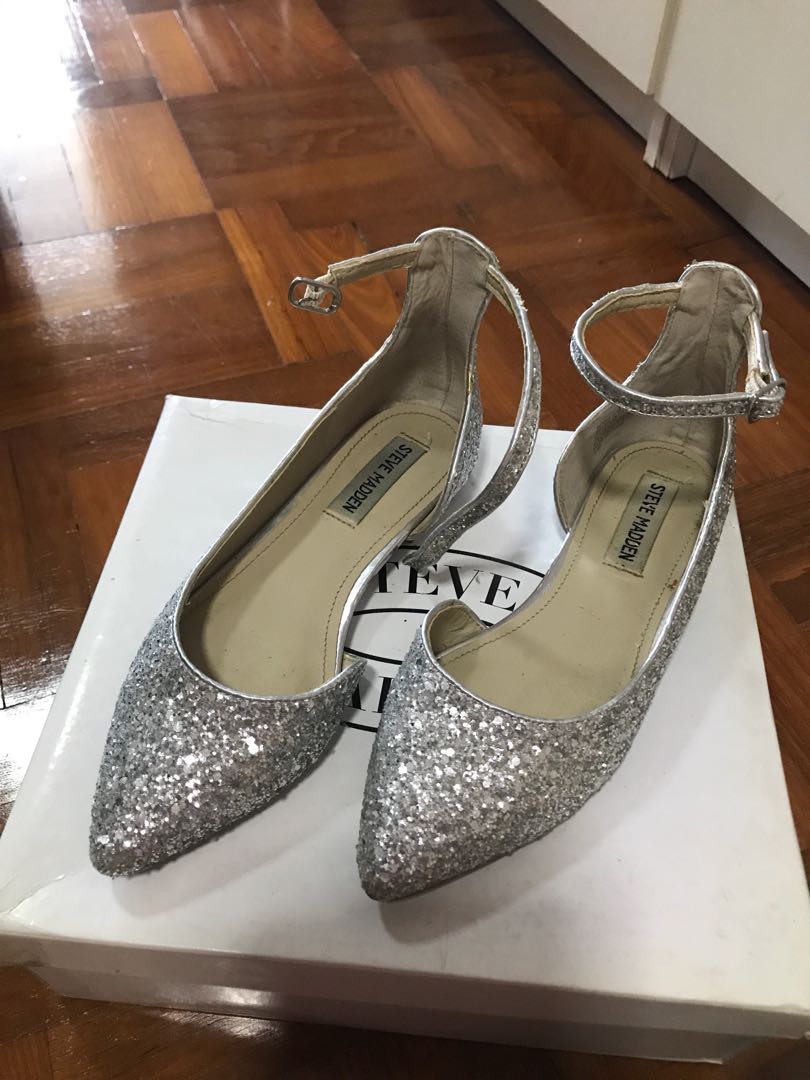 Steve Madden Sliver Glitter Flats Women s Fashion Footwear