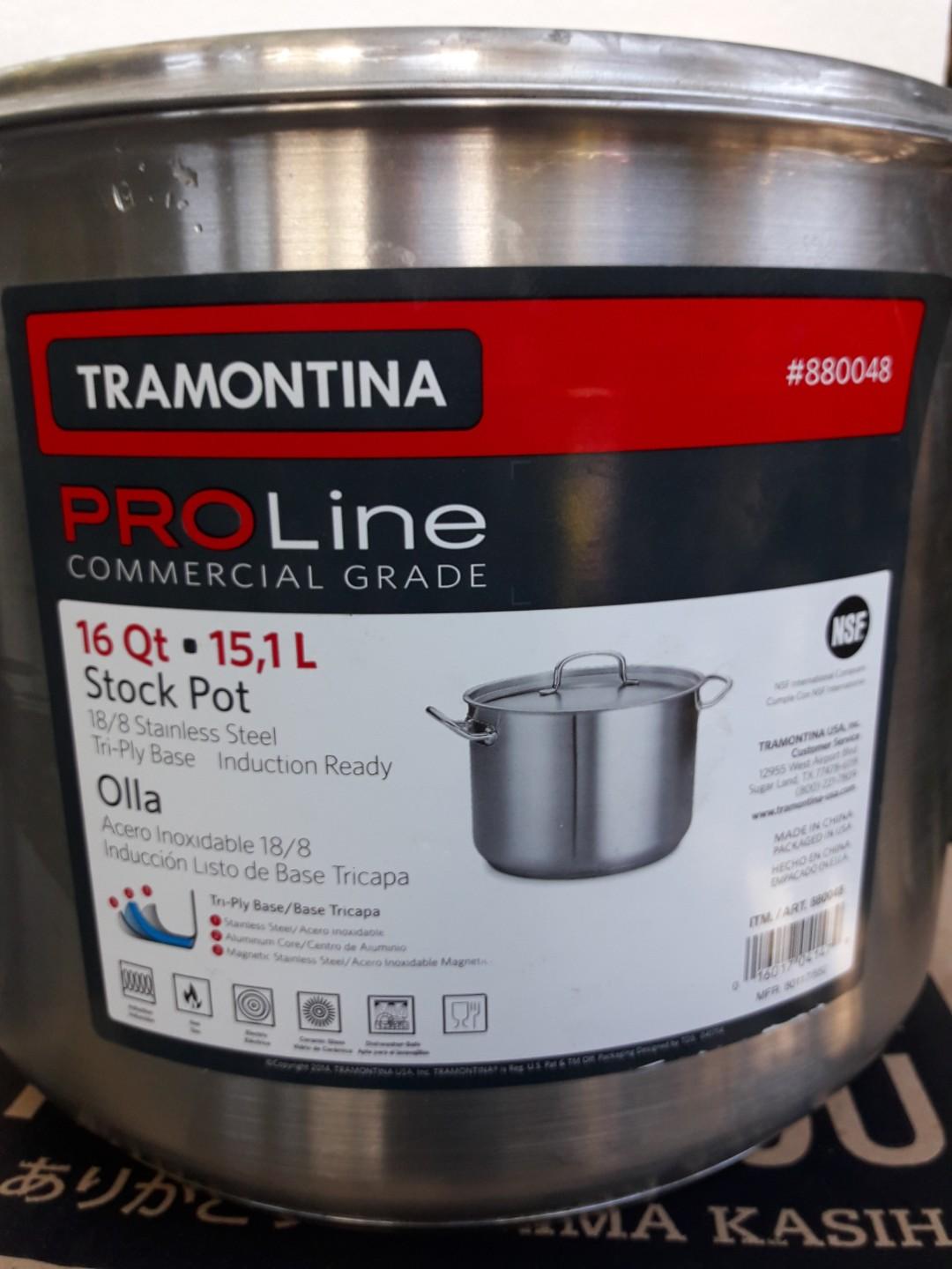Tramontina USA Inc Pro Line Heavy-Duty Stainless Steel Covered Stock Pot 24  qt.