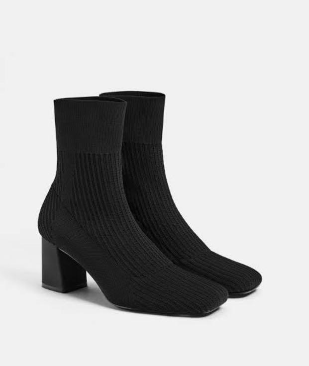 sock ankle boots mid heel
