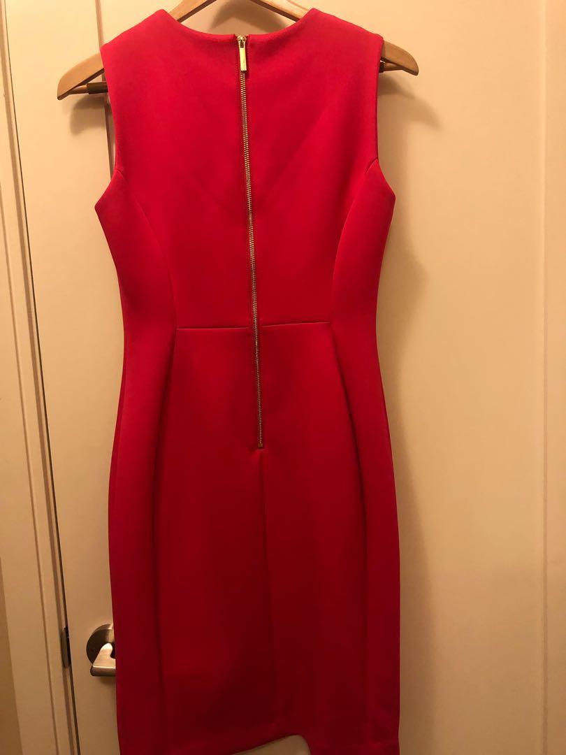 Calvin klein red dress with gold zipper top