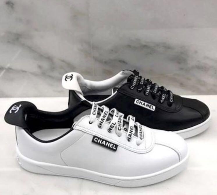 chanel sneakers womens black and white