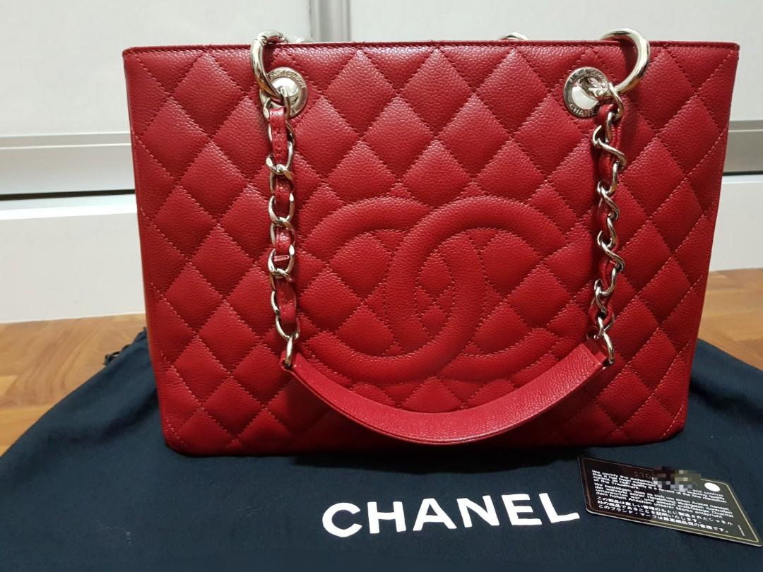 Chanel Red GST Grand Shopping Tote Bag, Luxury, Bags & Wallets on Carousell