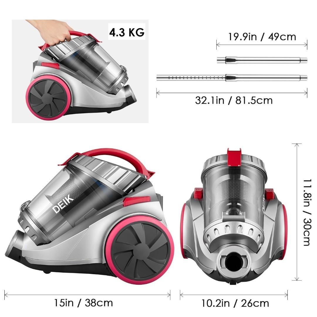 Cylinder Bagless Vacuum Cleaner 800W 18Kpa Powerful Suction, 4 Stage Filtration System, 7.5M