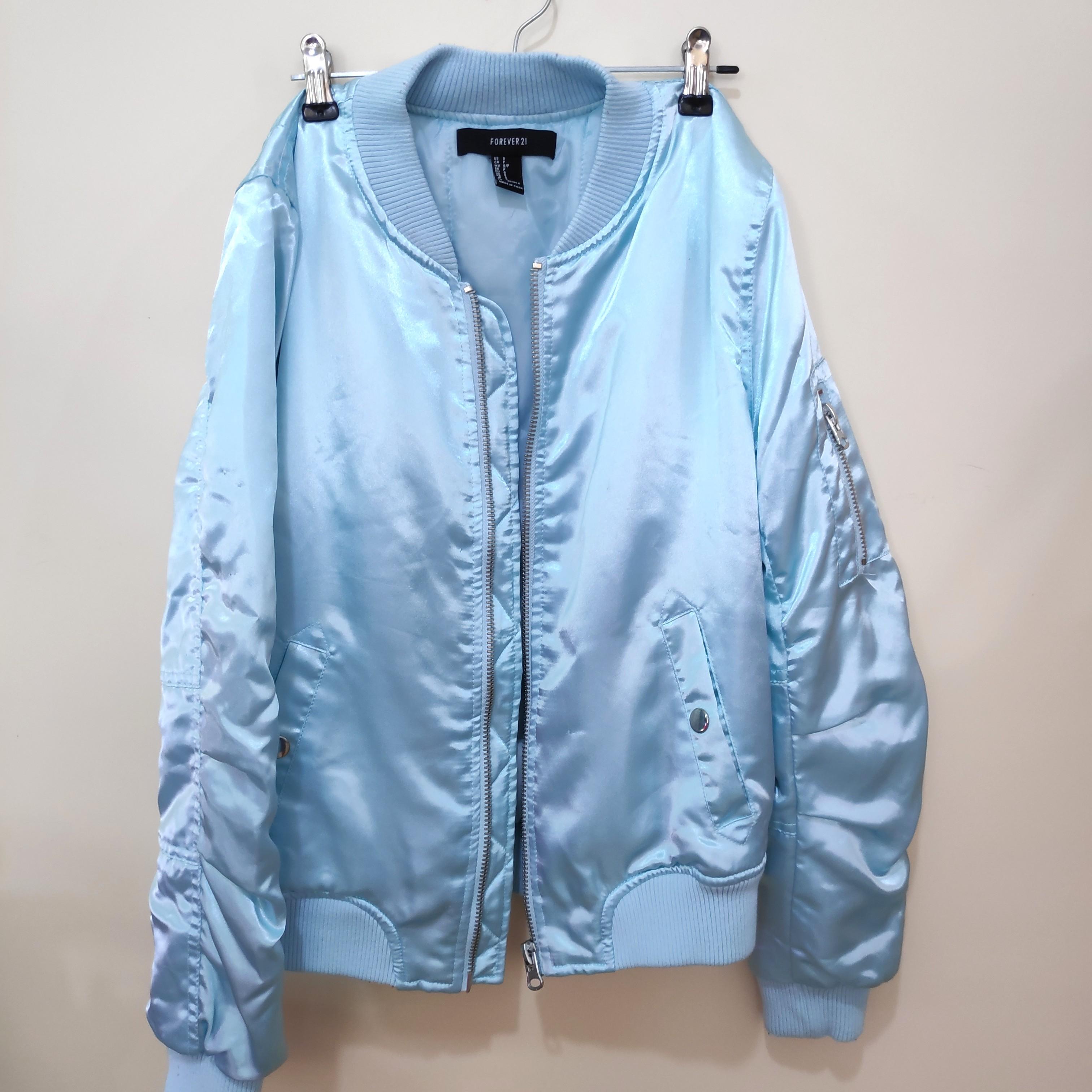 Forever 21 blue bomber jacket cheap