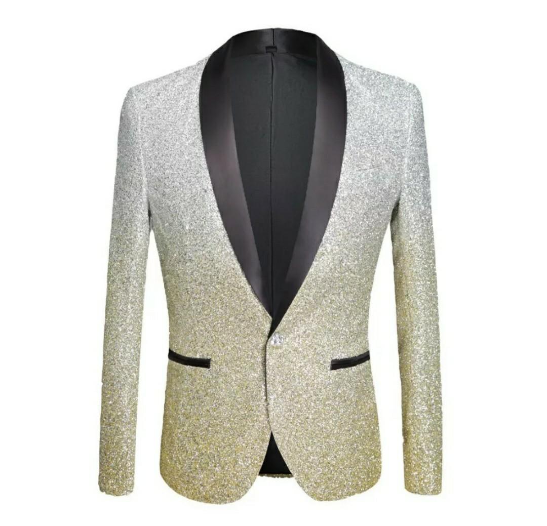 Men shiny Blazer jacket gold green white purple Men s Fashion