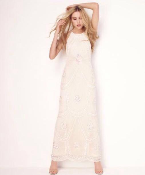 Miss Selfridge Cream Deco Embellished Maxi Dress Women s Fashion Dresses Sets Dresses on Carousell