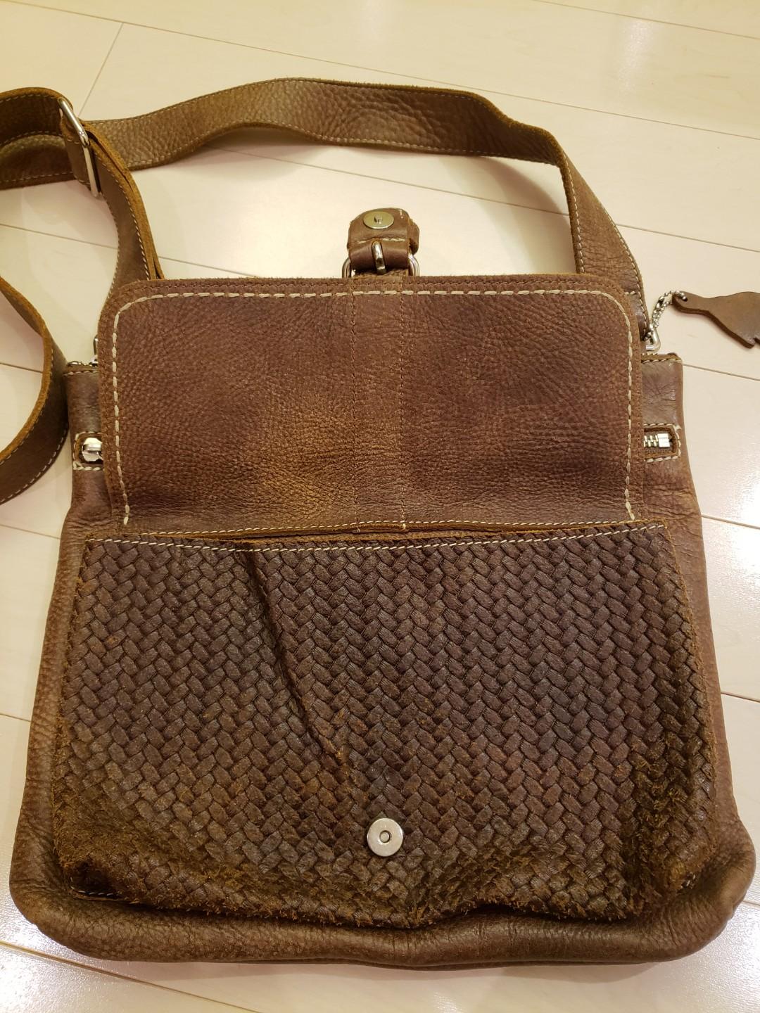 Roots Brown Woven Leather Crossbody Bag, Women's Fashion, Bags & Wallets on Carousell
