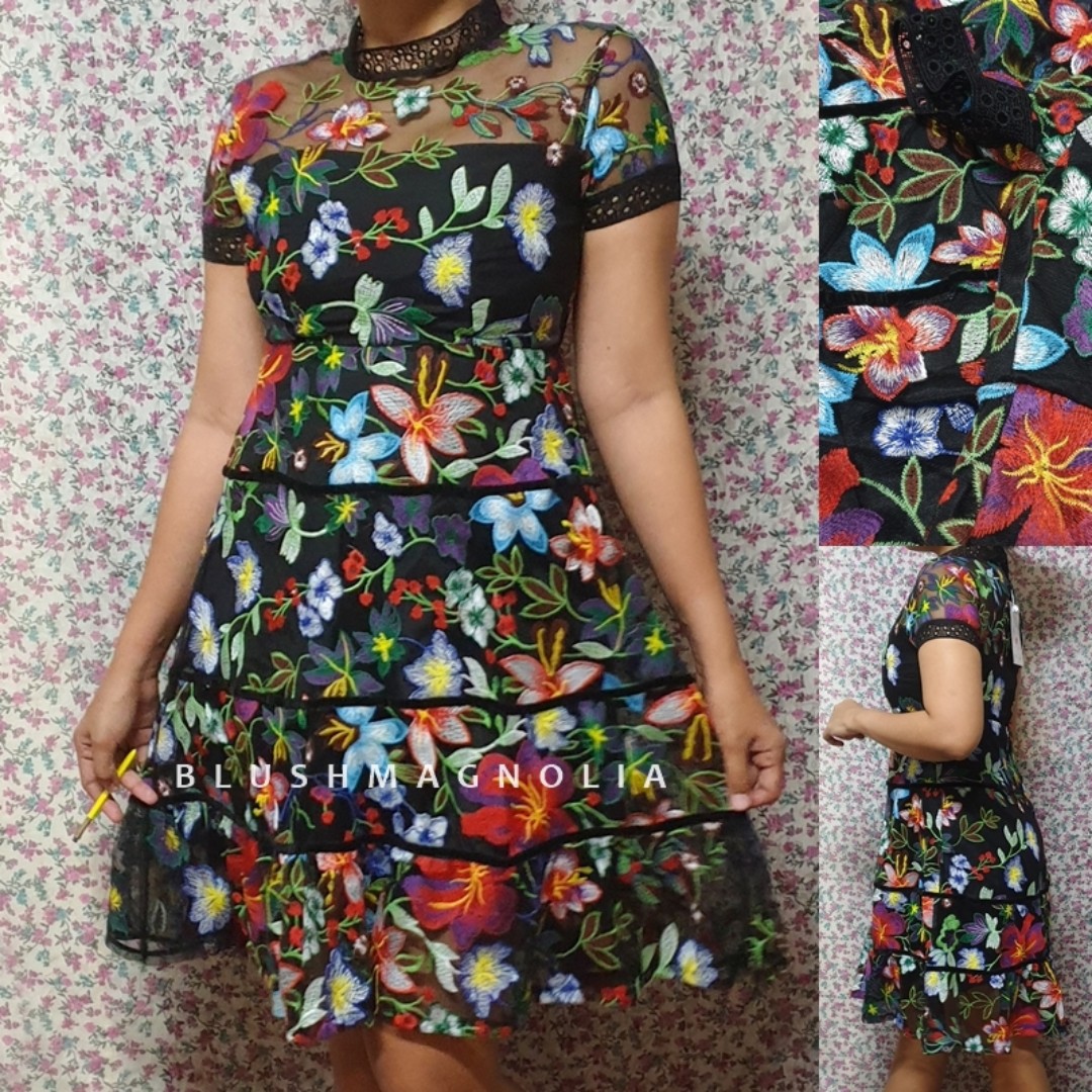 self portrait floral embroidered dress