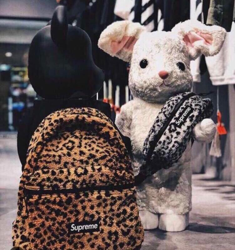 Supreme Leopard backpack豹紋雙肩背包17FW 絨書包, 男裝, 袋, 背包