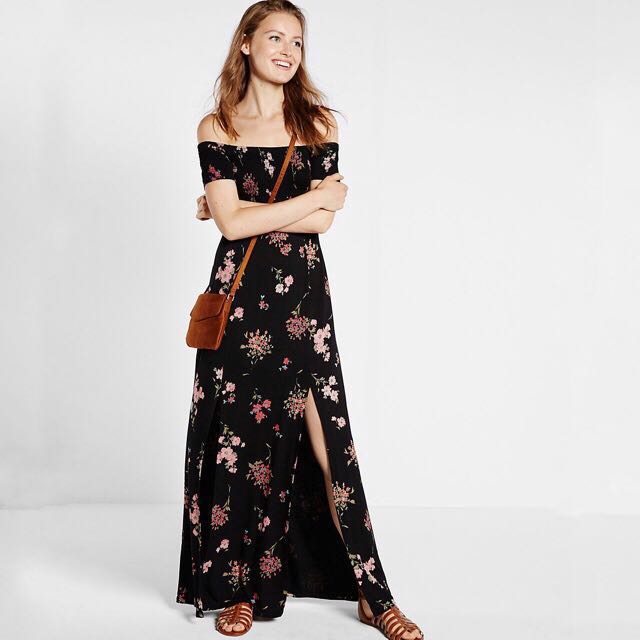 Black floral off sales the shoulder maxi dress