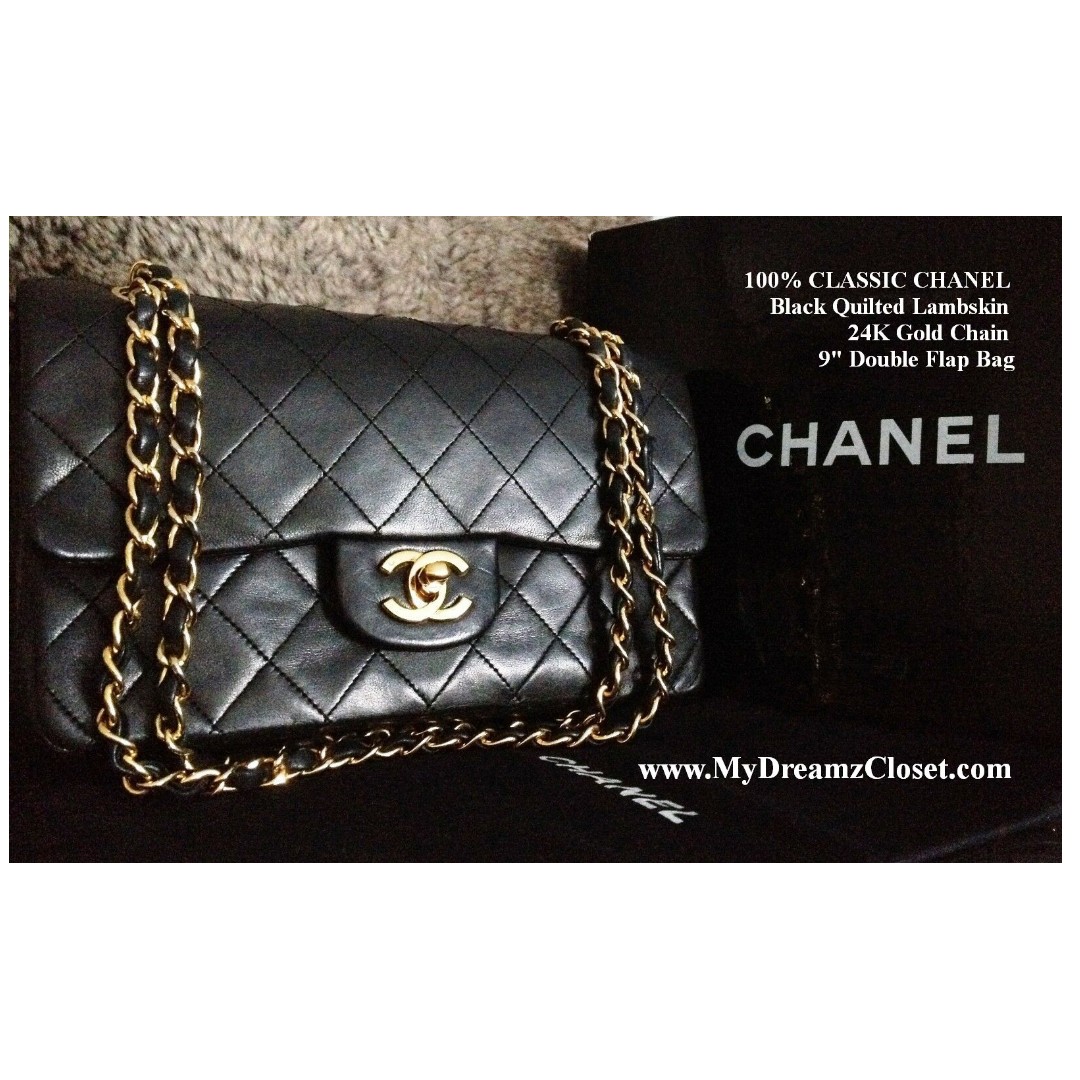 black quilted bag with gold chain