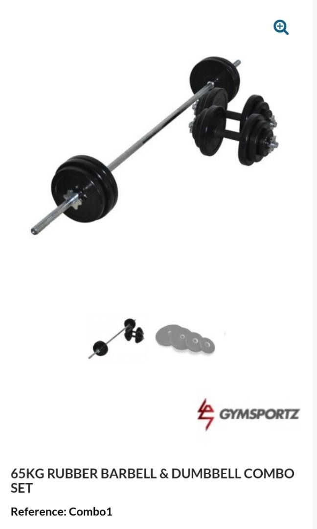 2nd Hand Gymsportz Rubber Barbell Dumbell Combo Set Sports Equipment Exercise Fitness Weights Dumbbells on Carousell