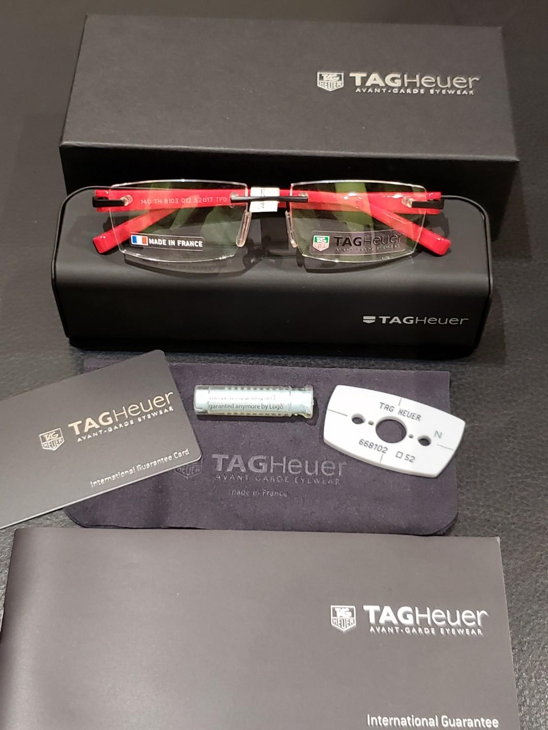 全新TAG Heuer Eyewear 眼鏡框架（ 無邊框紅黑色）, 名牌, 服裝- Carousell